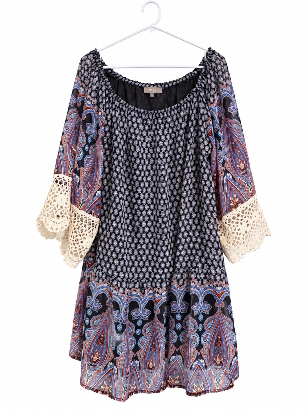 Umgee Paisley Mini Dress in Black & Blue Size 1XL